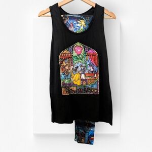 Disney Beauty and the Beast Tank Top & Leggings Set Stained Glass Design Medium
